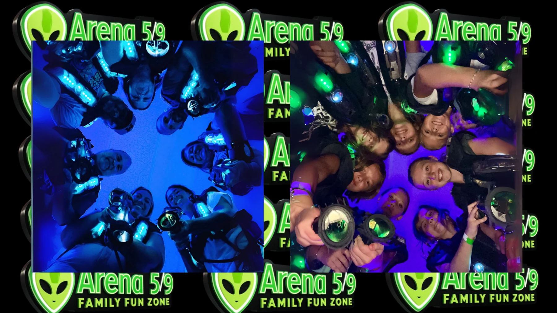 Kids and adults playing laser tag